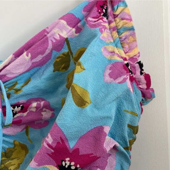 Zara Blue and Pink Floral Ruched Tube Mini Dress - Picture 7 of 13